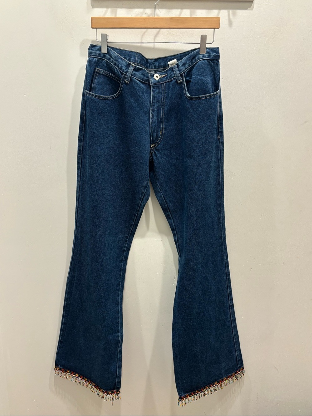 Boom Boom Jeans Dark Blue Beaded Hem Flare Jeans